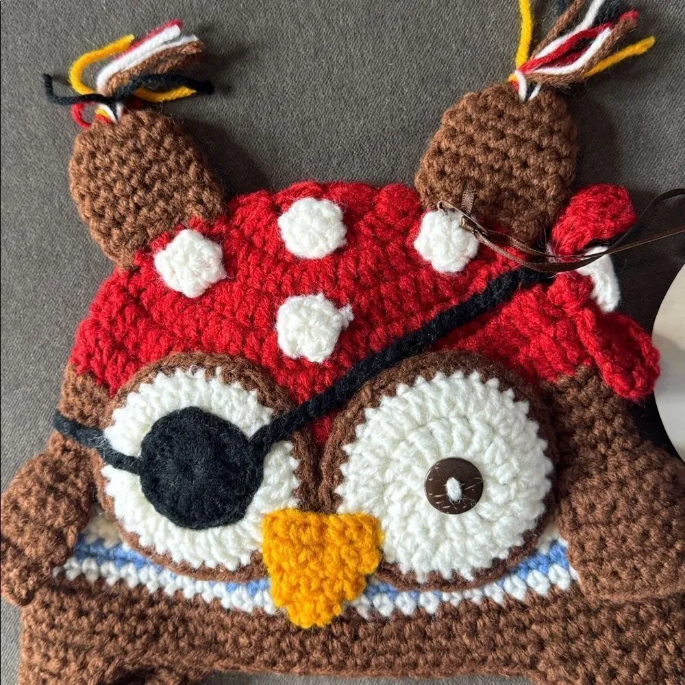 Daisy Baby Unisex Owl Pirate Hook Crocheted Hat Beanie 0-6 months NEW